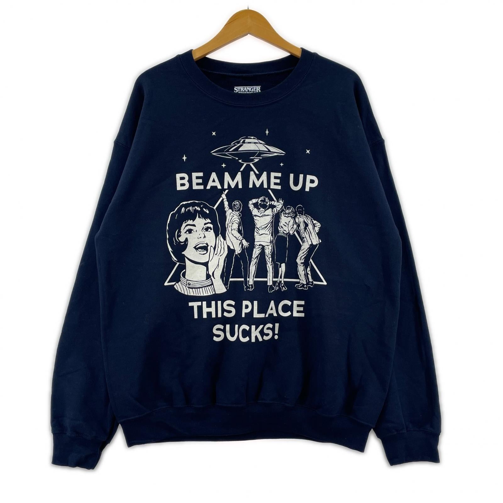 スウェット STRANGER THINGS BEAM ME UP L ネイビー