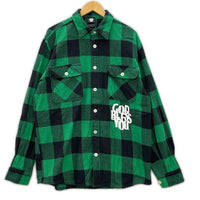 長袖シャツ GOD BLESS YOU チェックシャツ 緑 L L