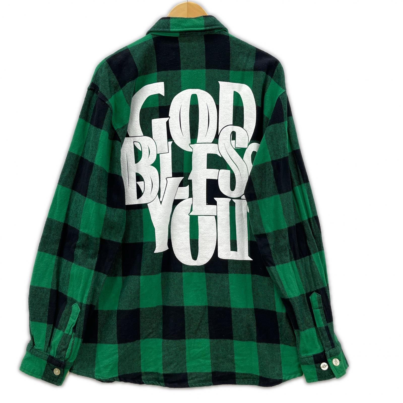 長袖シャツ GOD BLESS YOU チェックシャツ 緑 L L