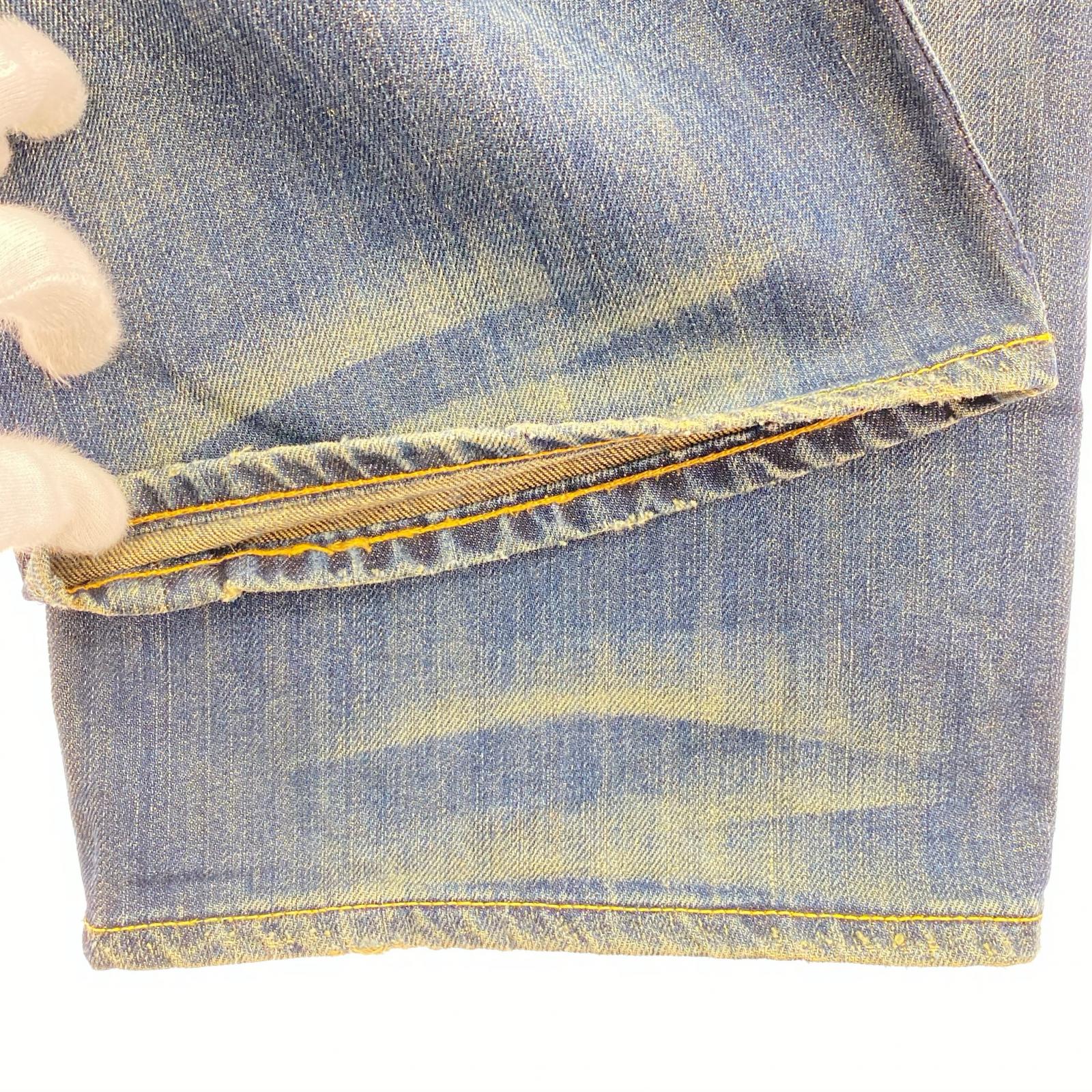 デニムパンツ 2009 刺繍 プリント ダメージ デニム 32 32 ブルー