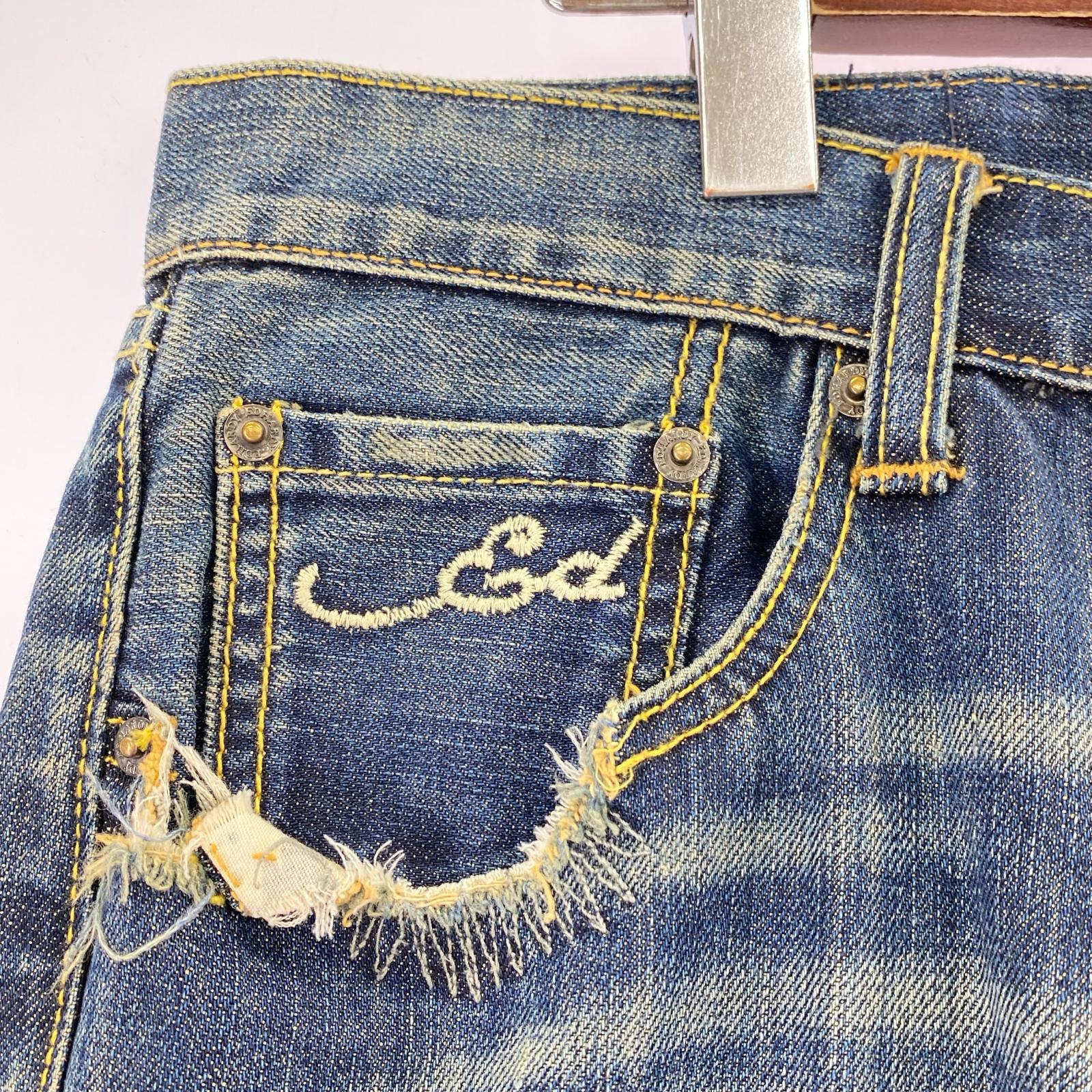 デニムパンツ 2009 刺繍 プリント ダメージ デニム 32 32 ブルー