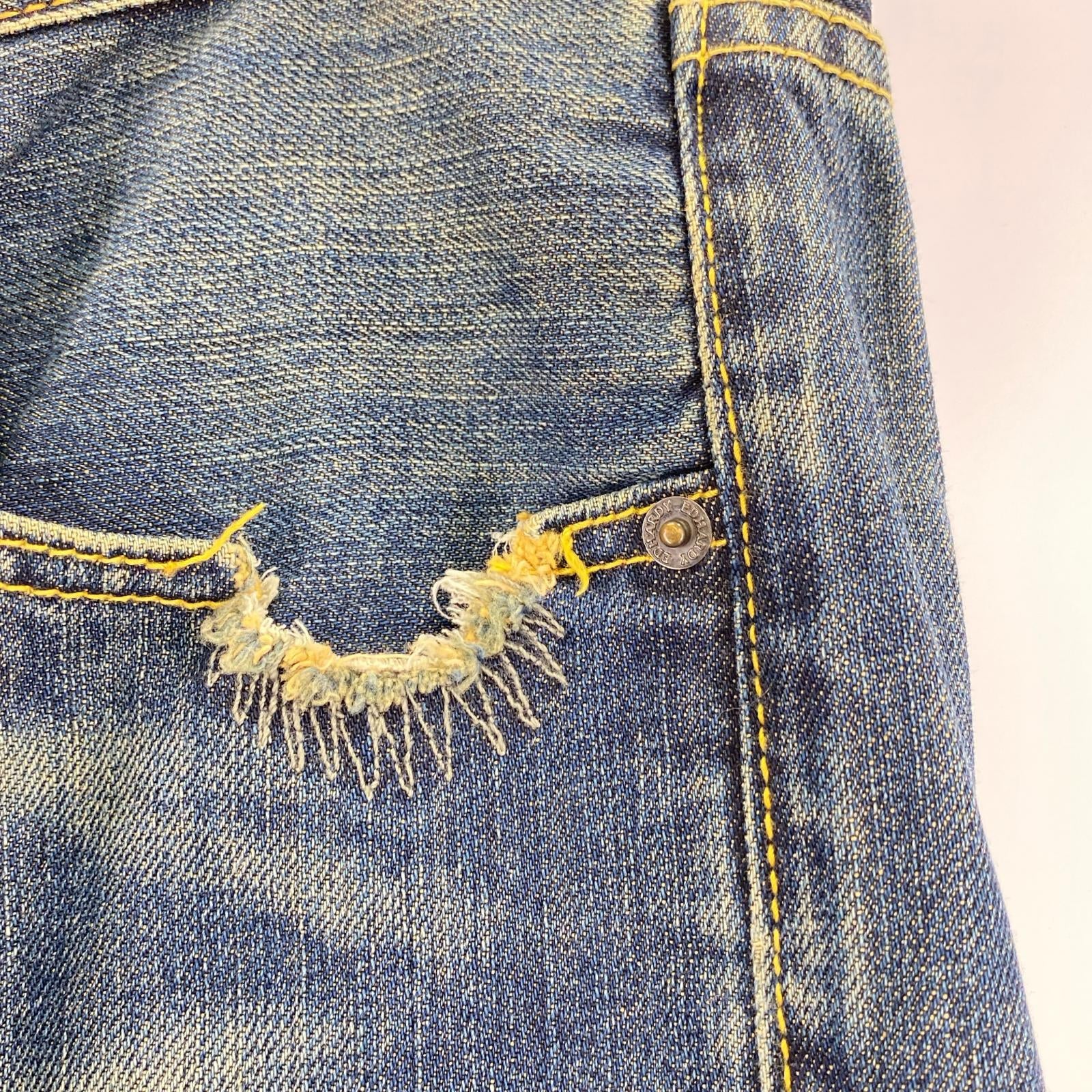 デニムパンツ 2009 刺繍 プリント ダメージ デニム 32 32 ブルー