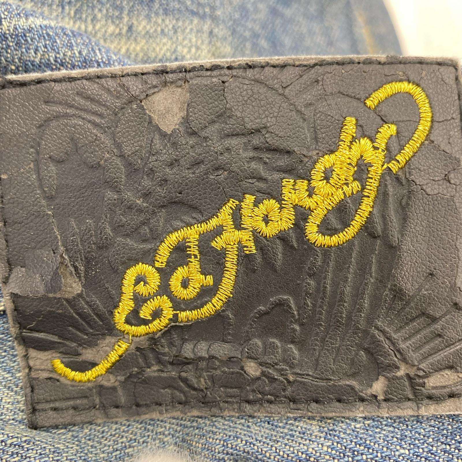 デニムパンツ 刺繍 ダメージ 36 ブルー
