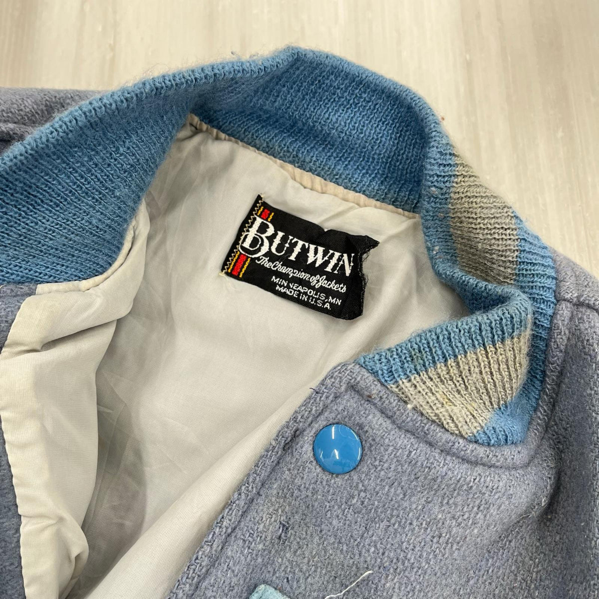 ブルゾン 80s レザー切替スタジャン BLU/GRY ブルー