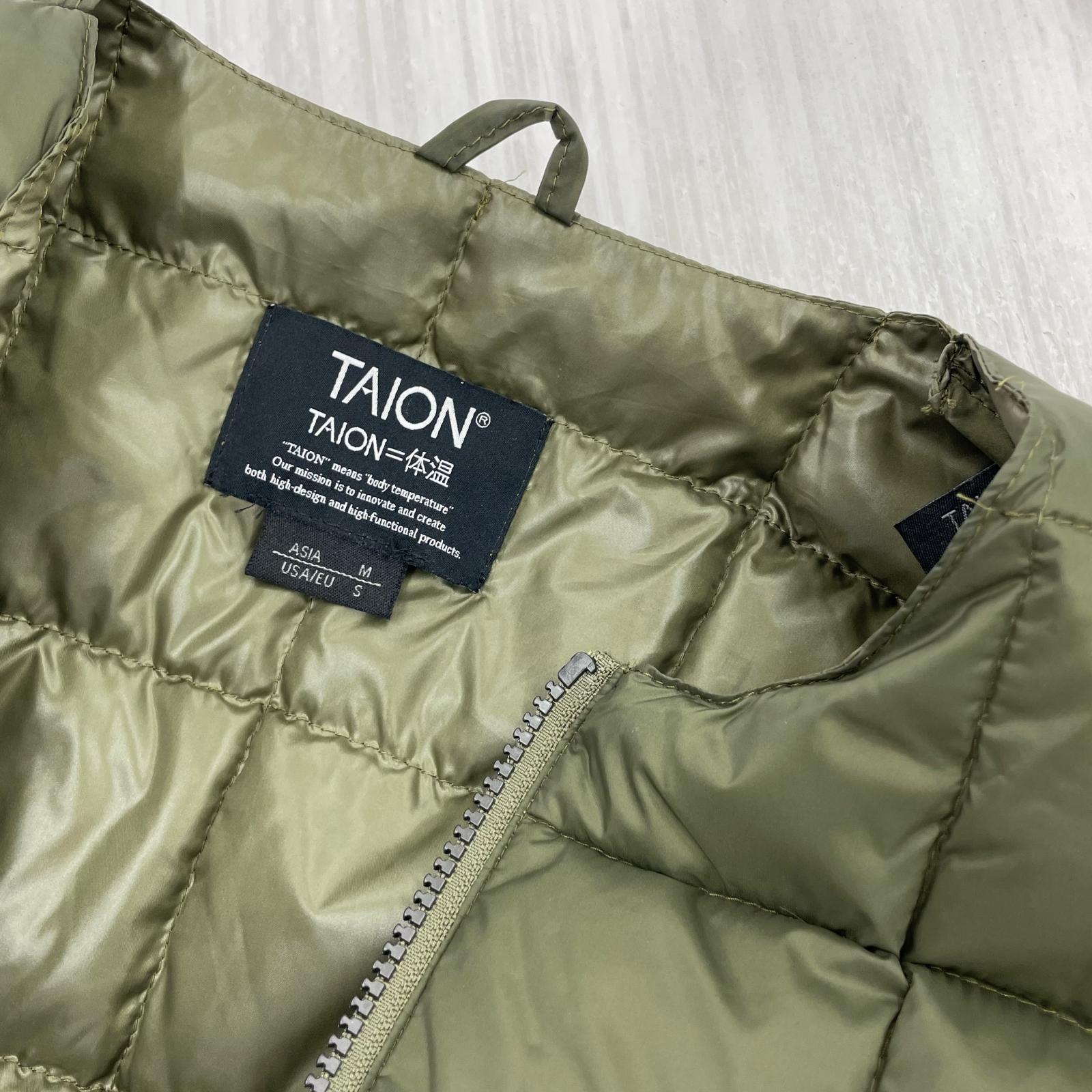ダウンジャケット TAION ニット切替 ノーカラー キルティング 緑 M M