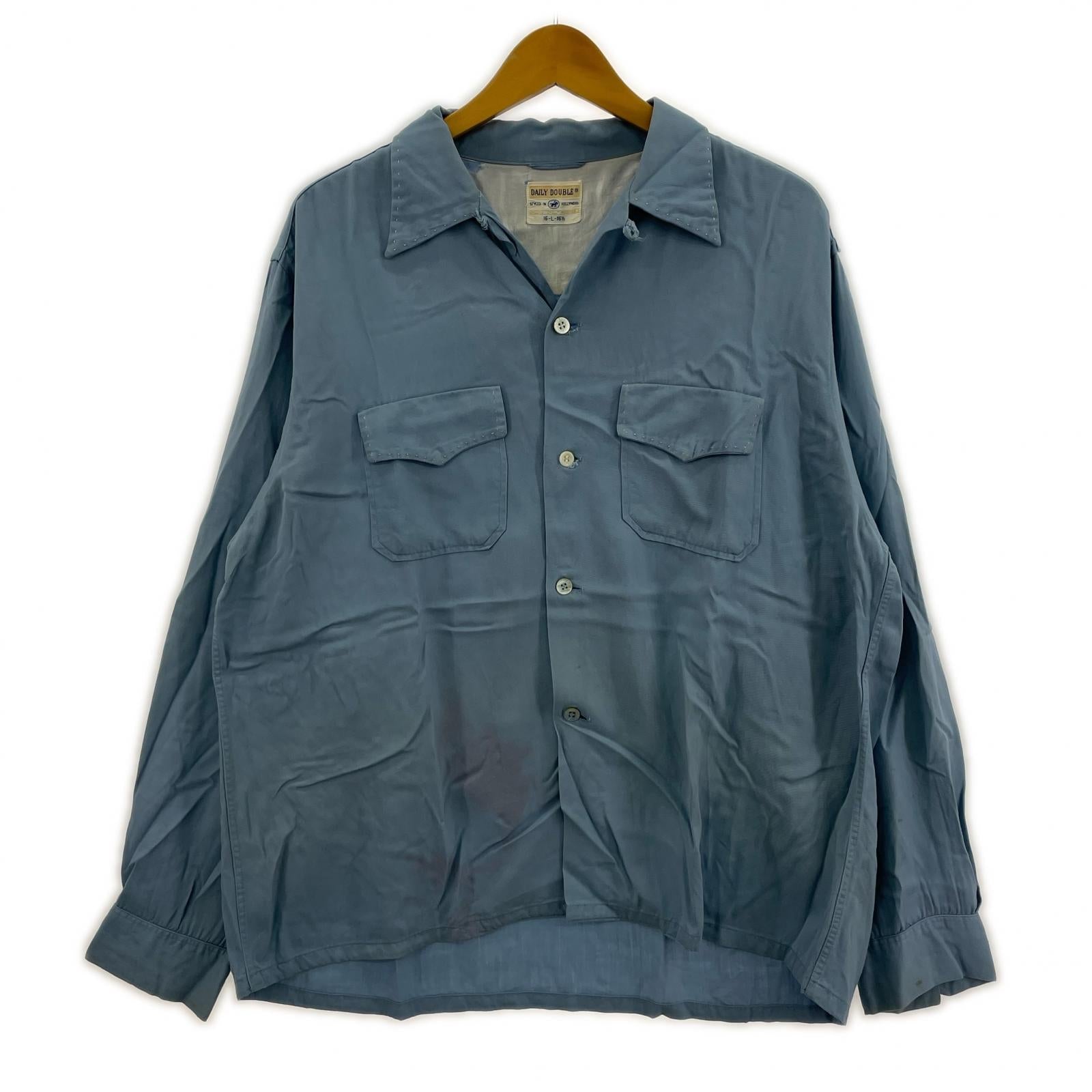 長袖シャツ 50s DAILY DOUBLE rayon gabardine L/S L ブルー