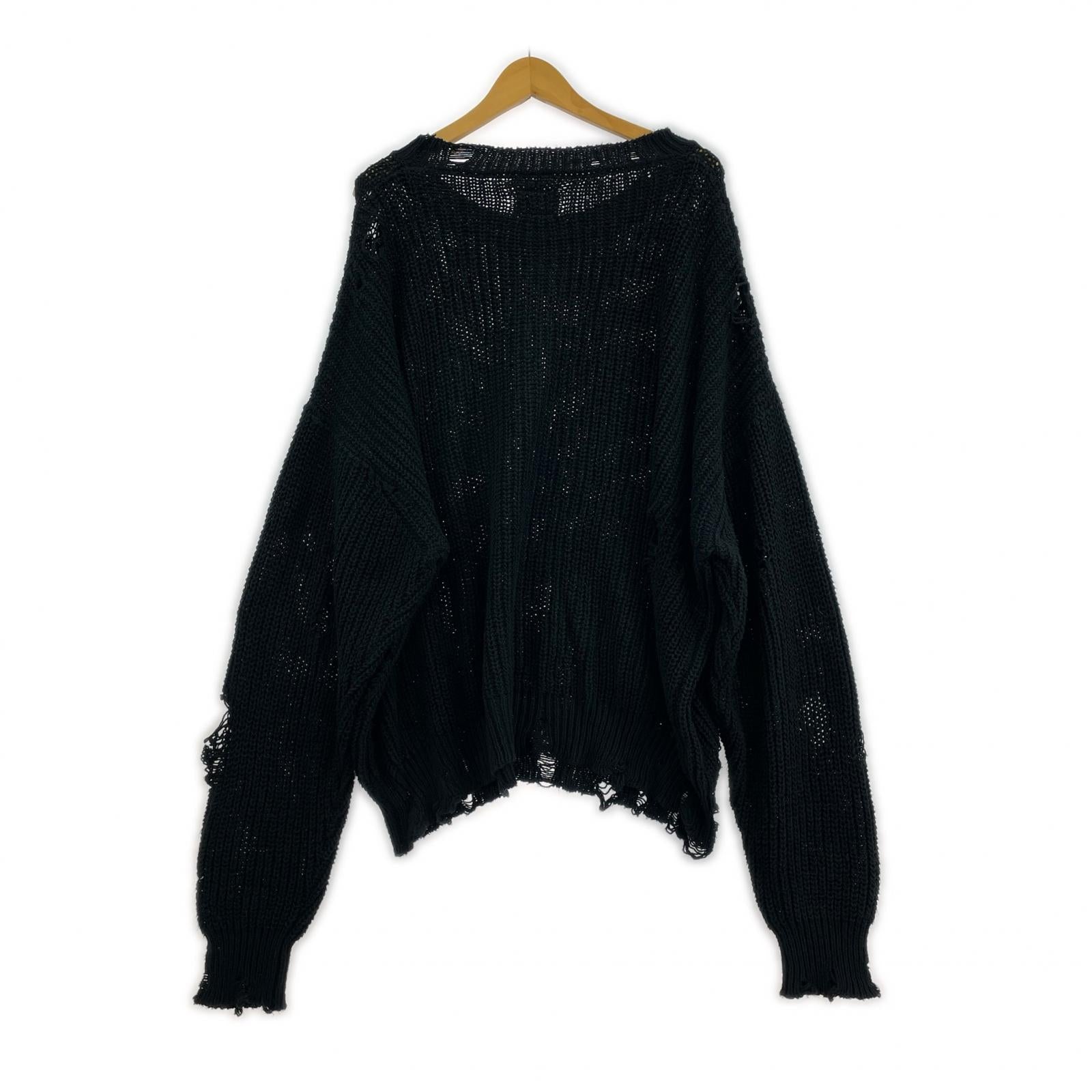 ニット KAMIYA 24SS BORO COTTON KNIT PULLOVER L ブラック