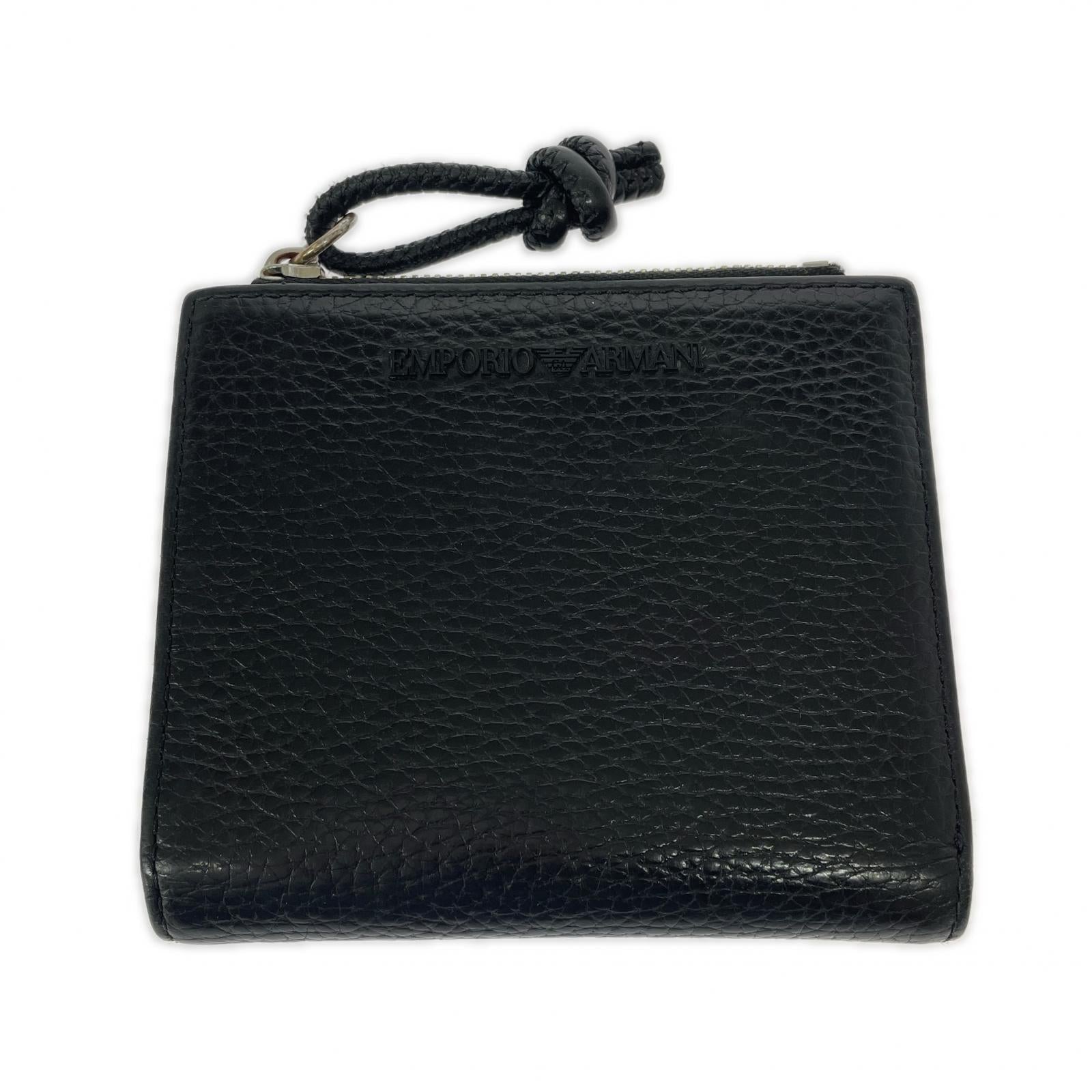 コンパクトウォレット EMPORIO ARMANI 二つ折り レザー 黒 ブラック