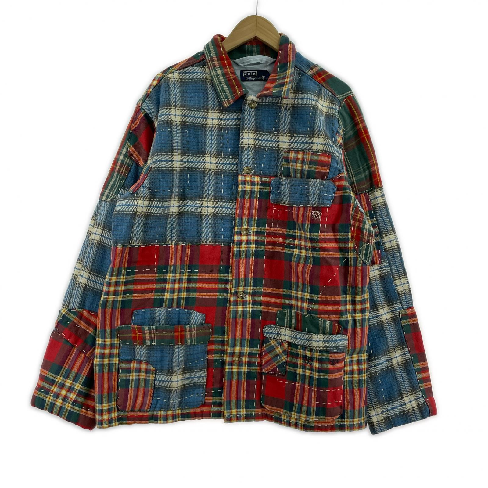 長袖シャツ パッチワークフランネルシャツ L マルチカラー