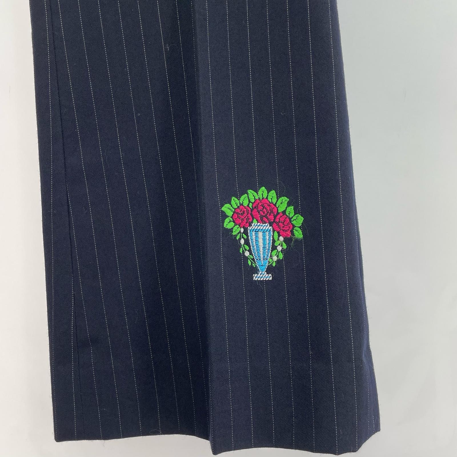 パンツ COMME des GARCONS 花刺繍 ピンストライプスラックス S ネイビー S ネイビー