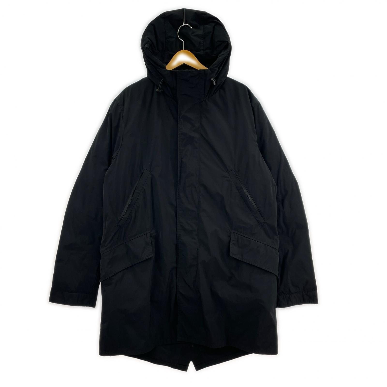 ダウンジャケット MEMO.TWILL フーデットダウンコート L L ブラック