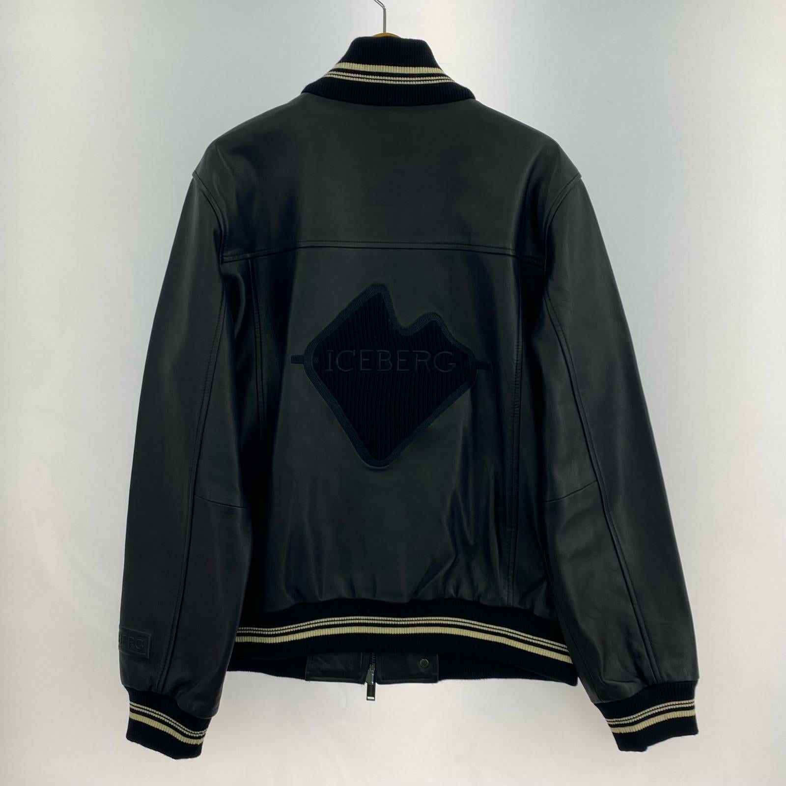 レザージャケット ICEBERG ハイネック リブニット 黒 (50) 50 ブラック