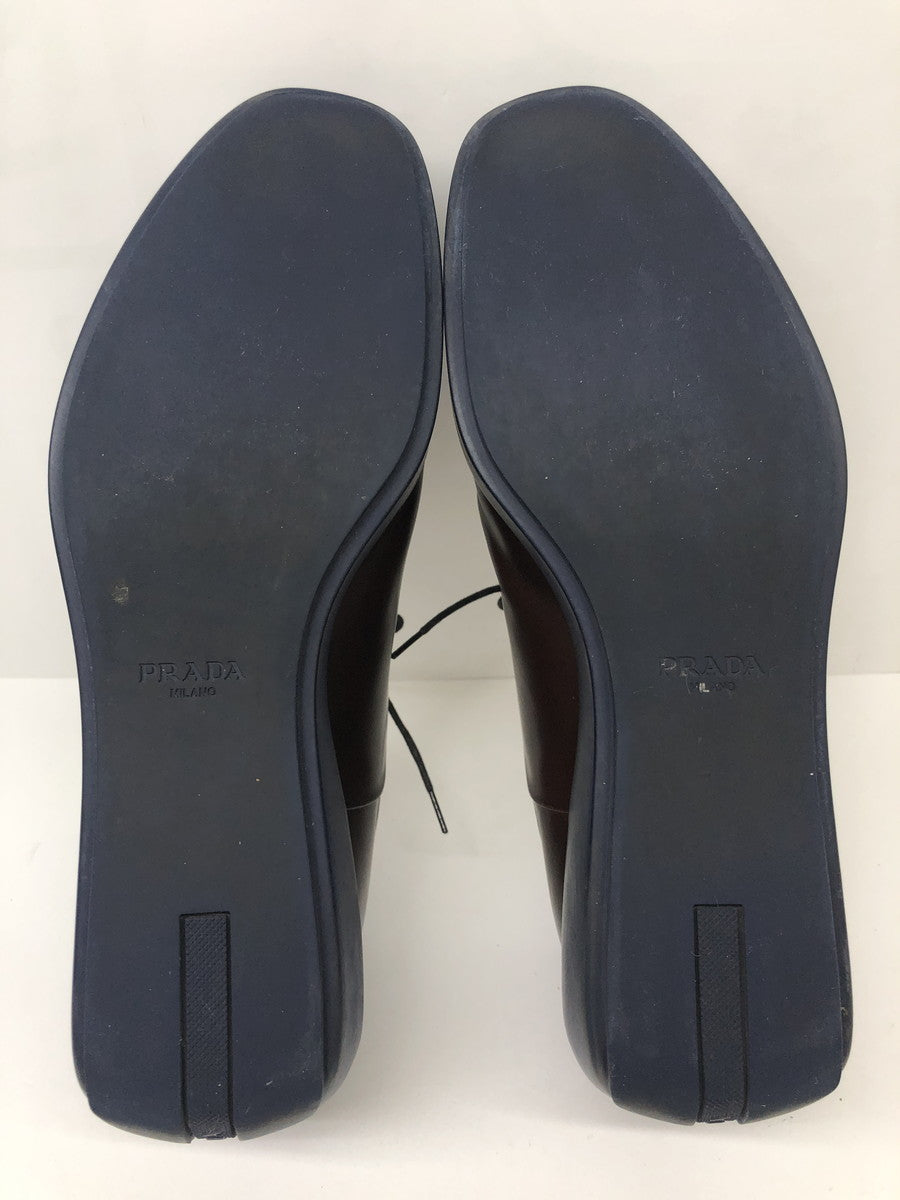 PRADA レザーレースアップシューズ 茶青 (7)