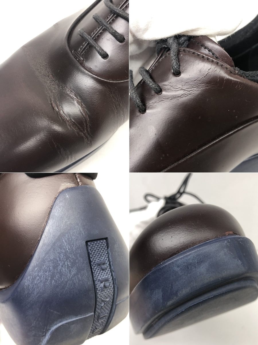 PRADA レザーレースアップシューズ 茶青 (7)