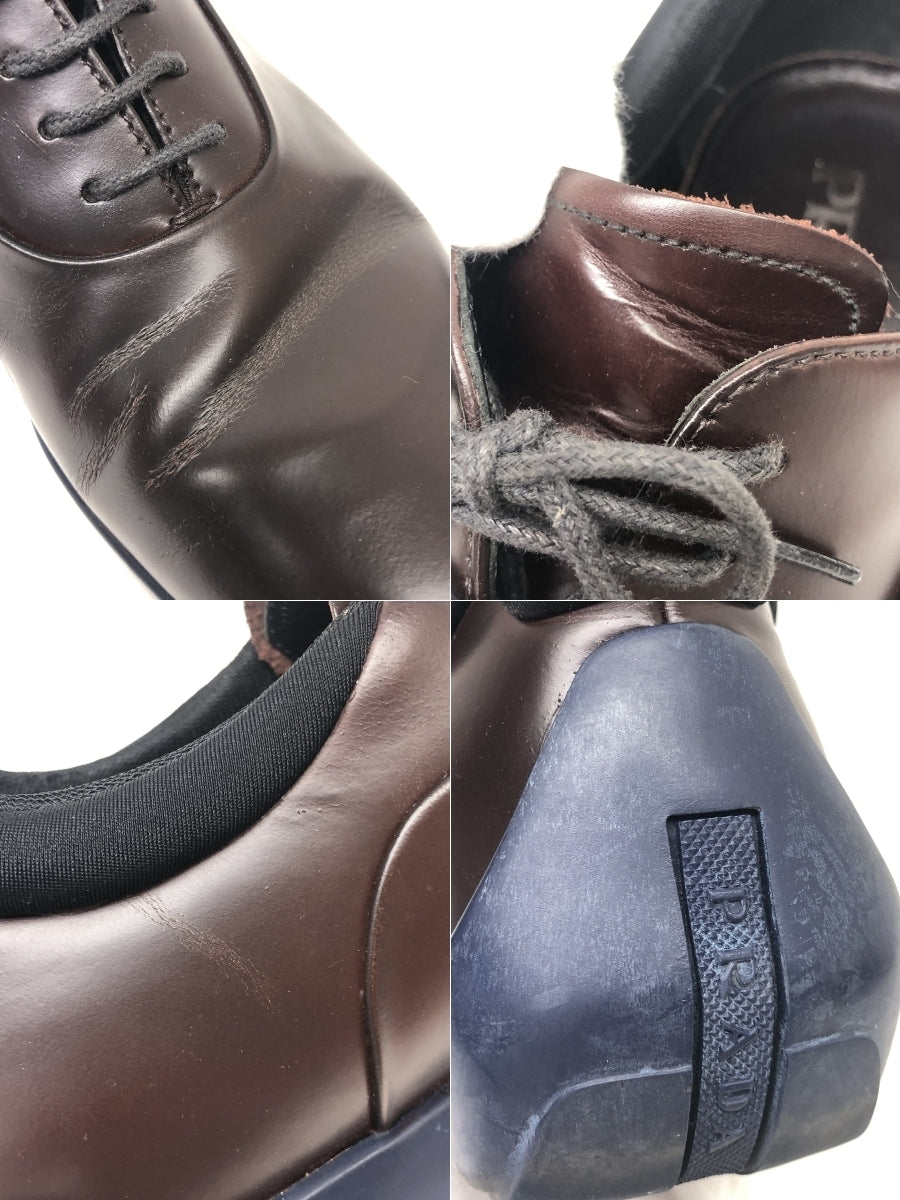 PRADA レザーレースアップシューズ 茶青 (7)