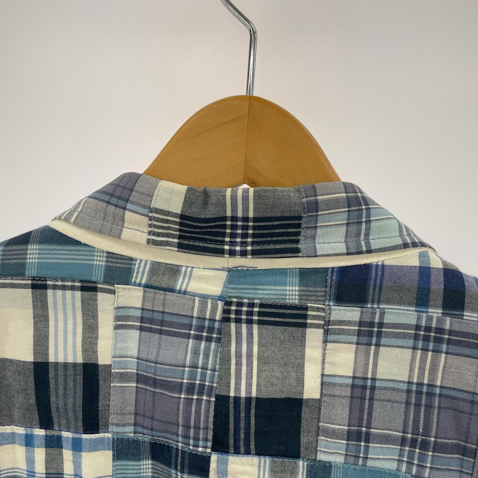 その他アウター マドレスチェック柄パッチワークジャケット 青 (XL) LL