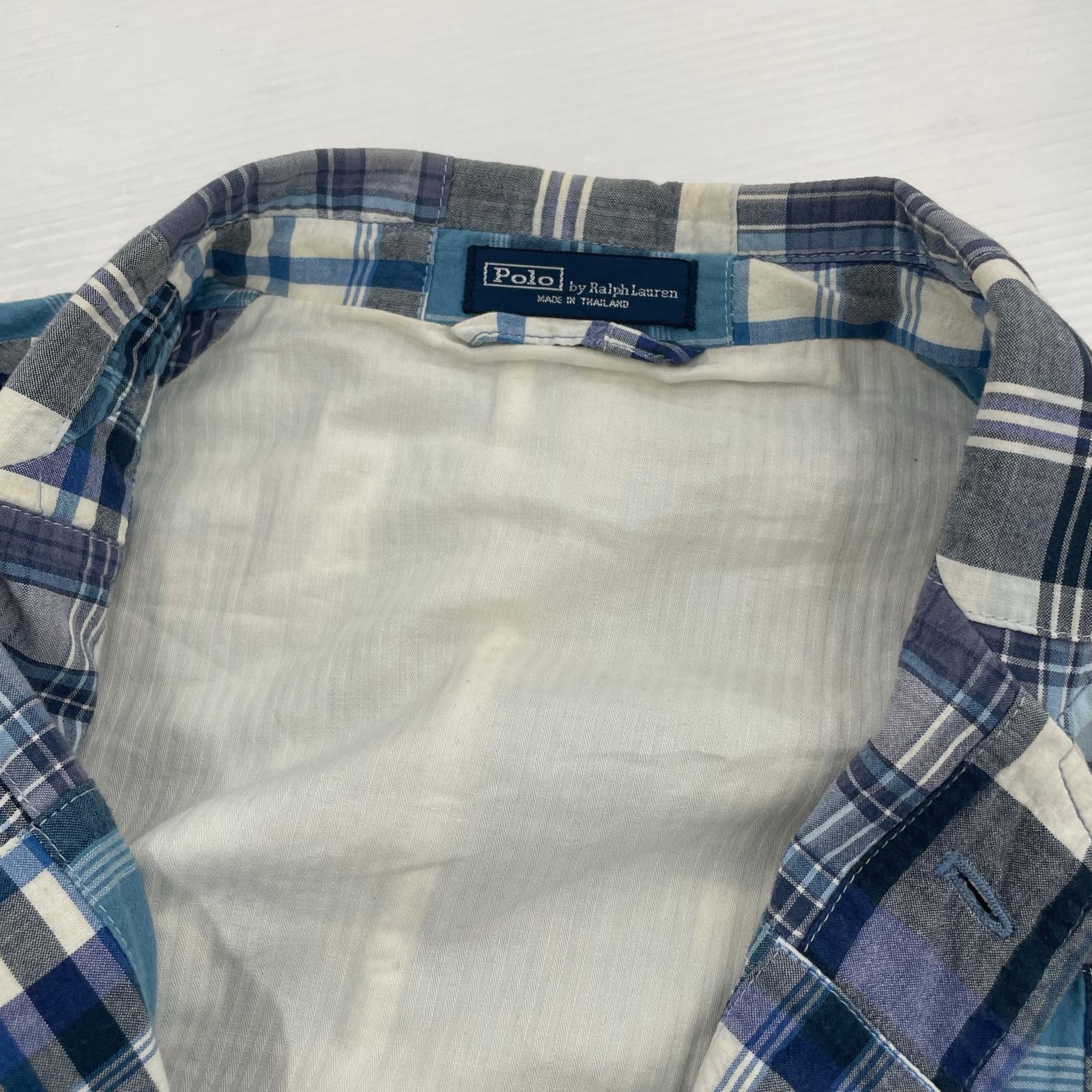 その他アウター マドレスチェック柄パッチワークジャケット 青 (XL) LL