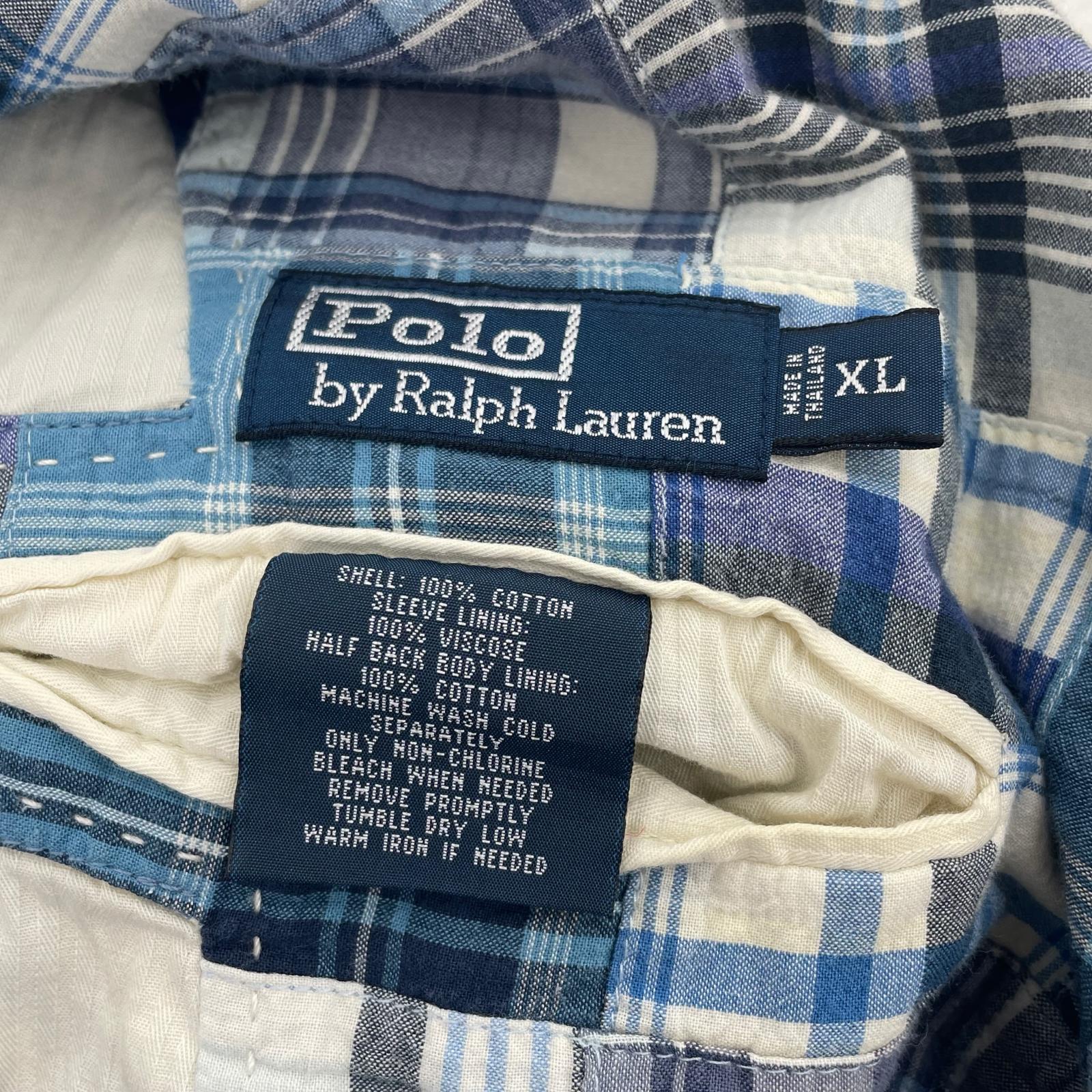 その他アウター マドレスチェック柄パッチワークジャケット 青 (XL) LL