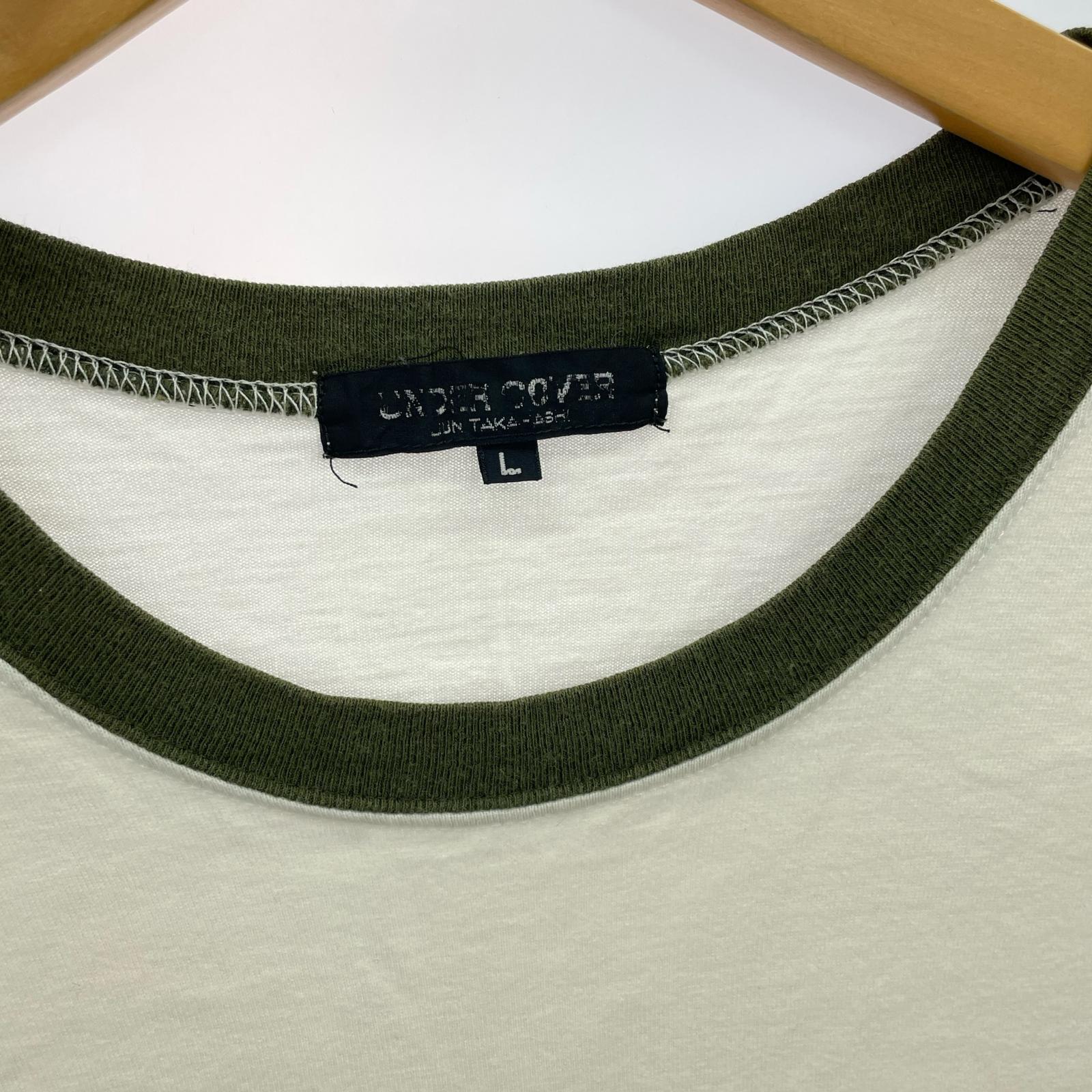 半袖Tシャツ 95SS UNDERCOVER NO TITLE期 プリント リンガーTee L オリーブ×ホワイト L ホワイト