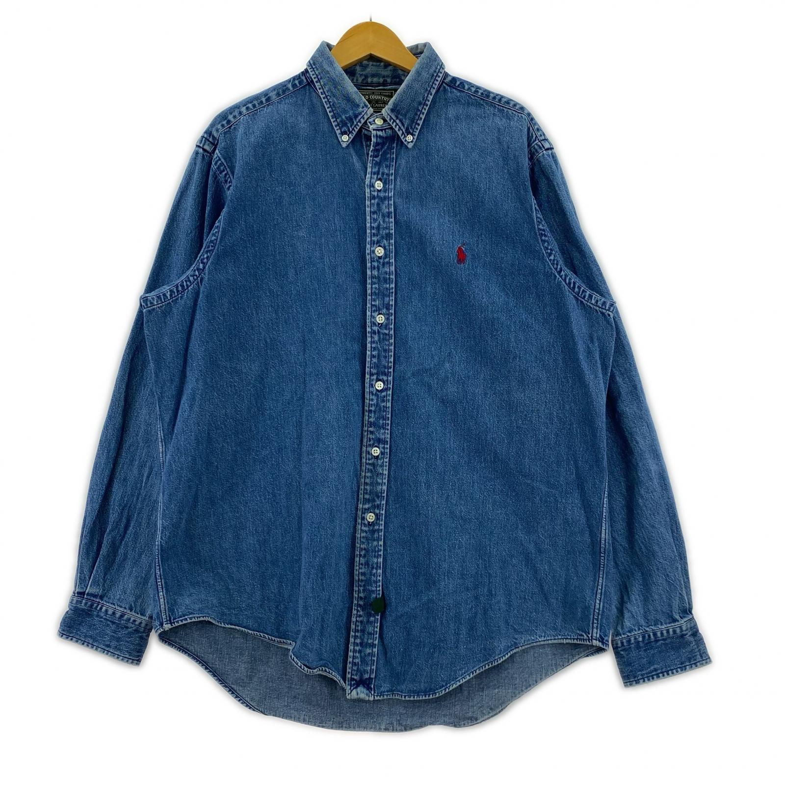 長袖シャツ ポロカントリー デニムシャツ XL ブルー