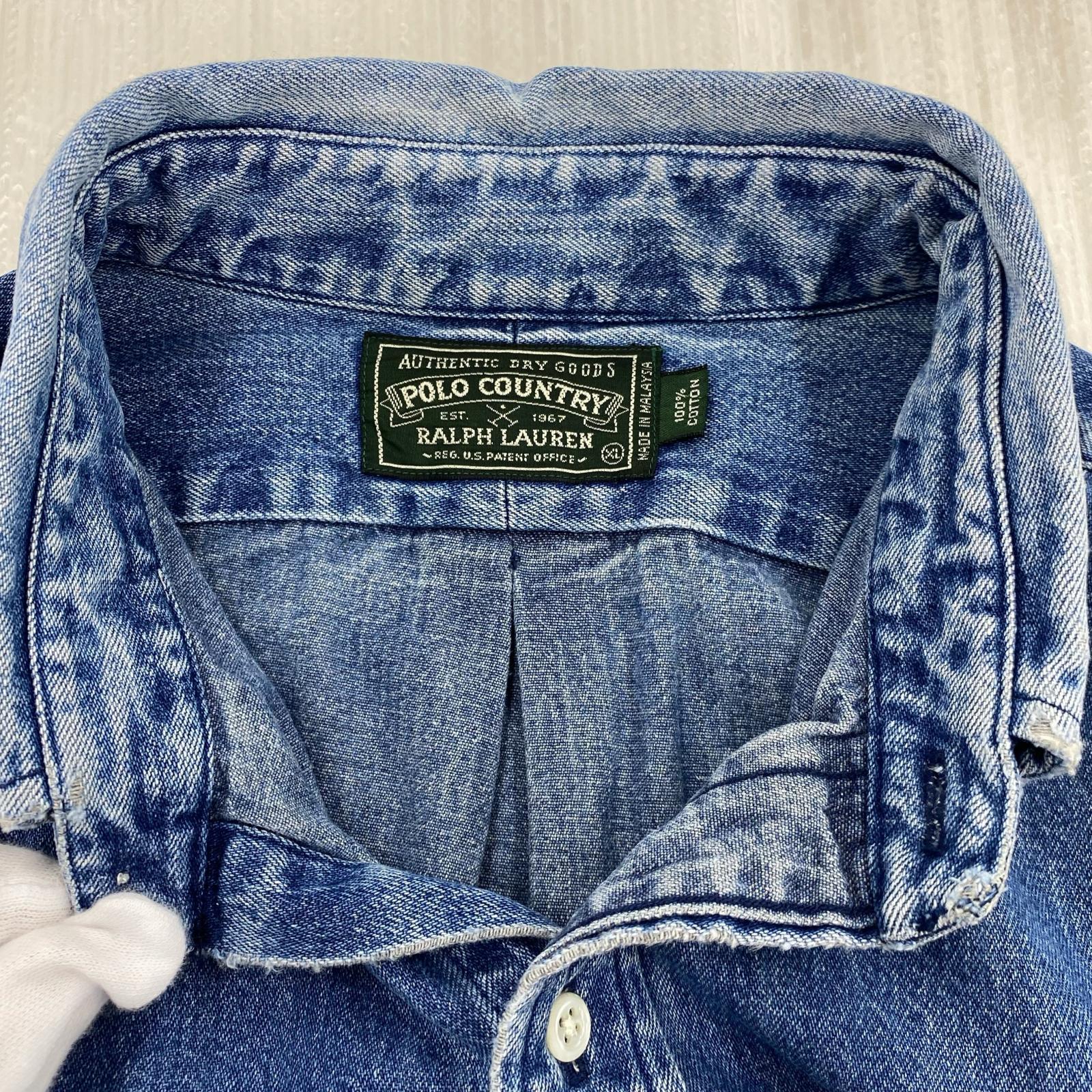 長袖シャツ ポロカントリー デニムシャツ XL ブルー