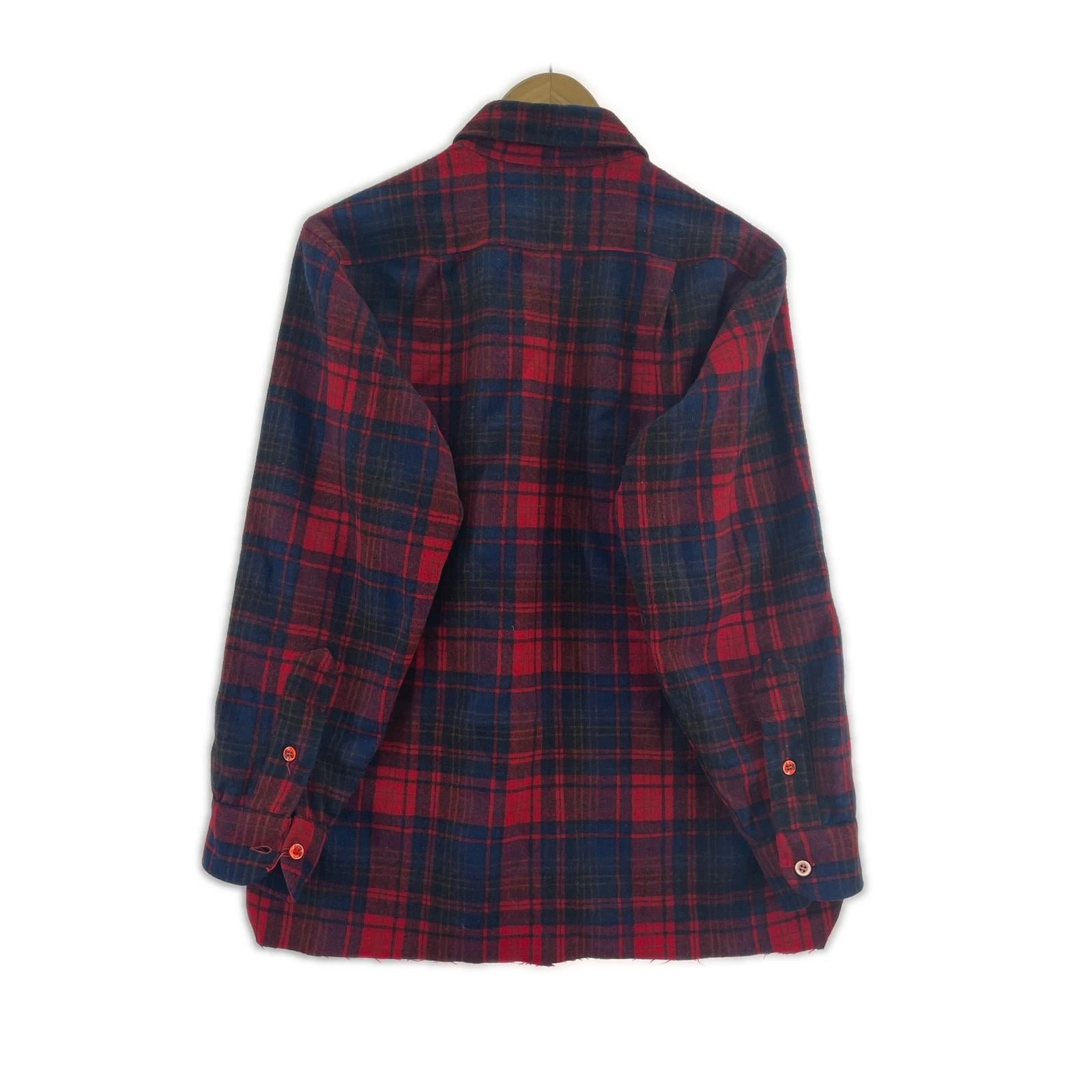 長袖シャツ 70s USA製 ウールチェックシャツ レッド