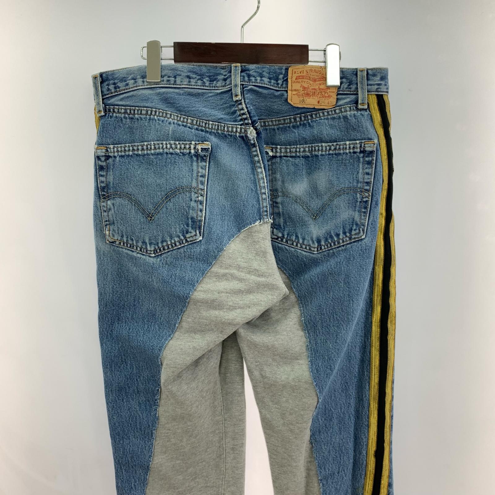 デニムパンツ 再構築ドッキングデニムスウェットパンツ