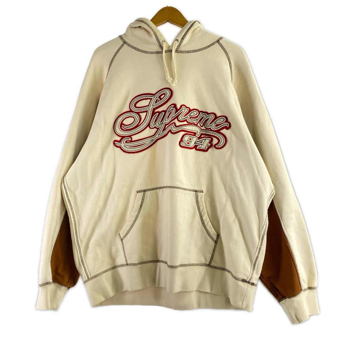 パーカー Paneled Script Hooded Sweatshirt/白 L ベージュ