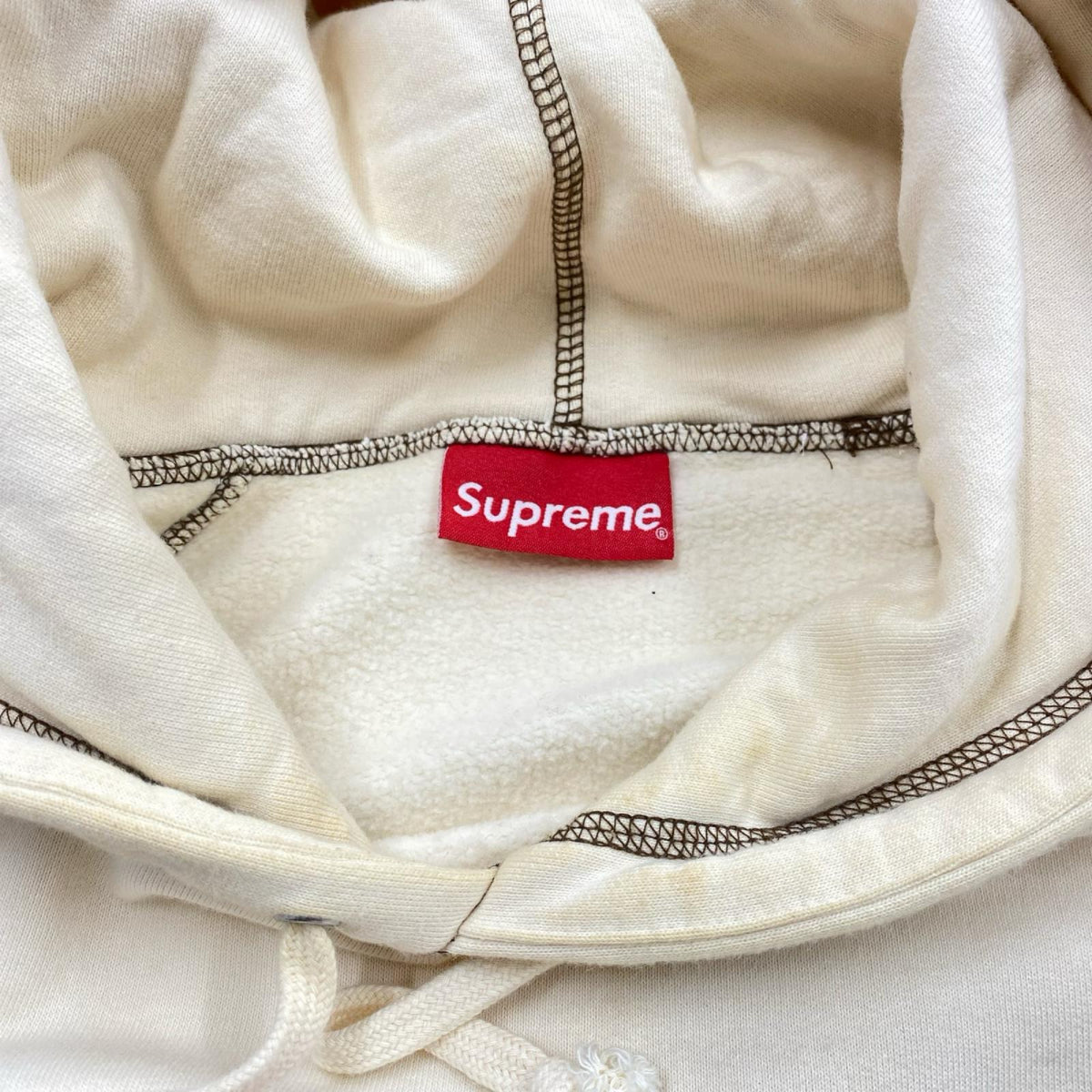 パーカー Paneled Script Hooded Sweatshirt/白 L ベージュ