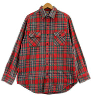 長袖シャツ 90s チェックシャツ 赤(L) L レッド