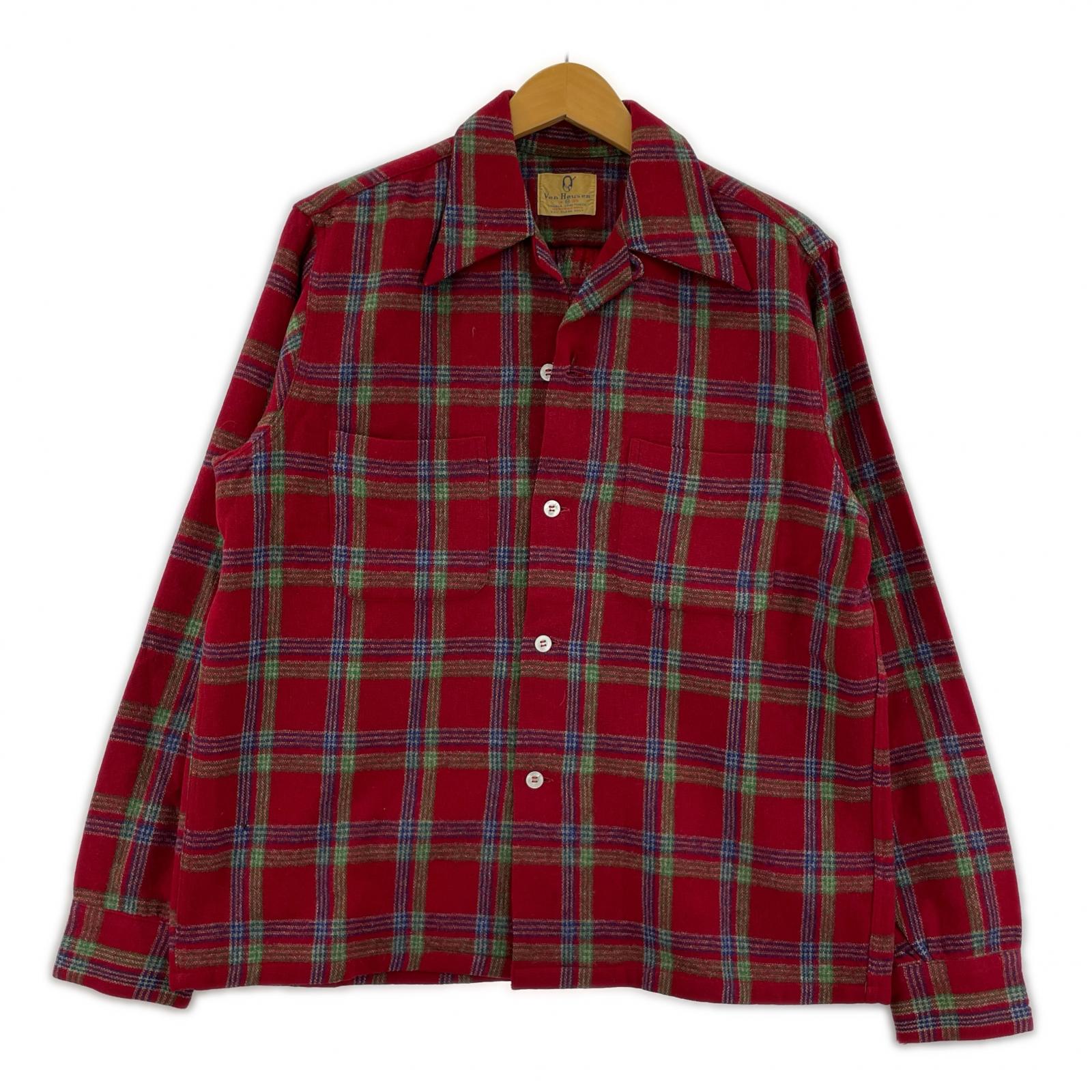 長袖シャツ Van Heusen 50s~ ウールオープンカラーシャツ M レッド
