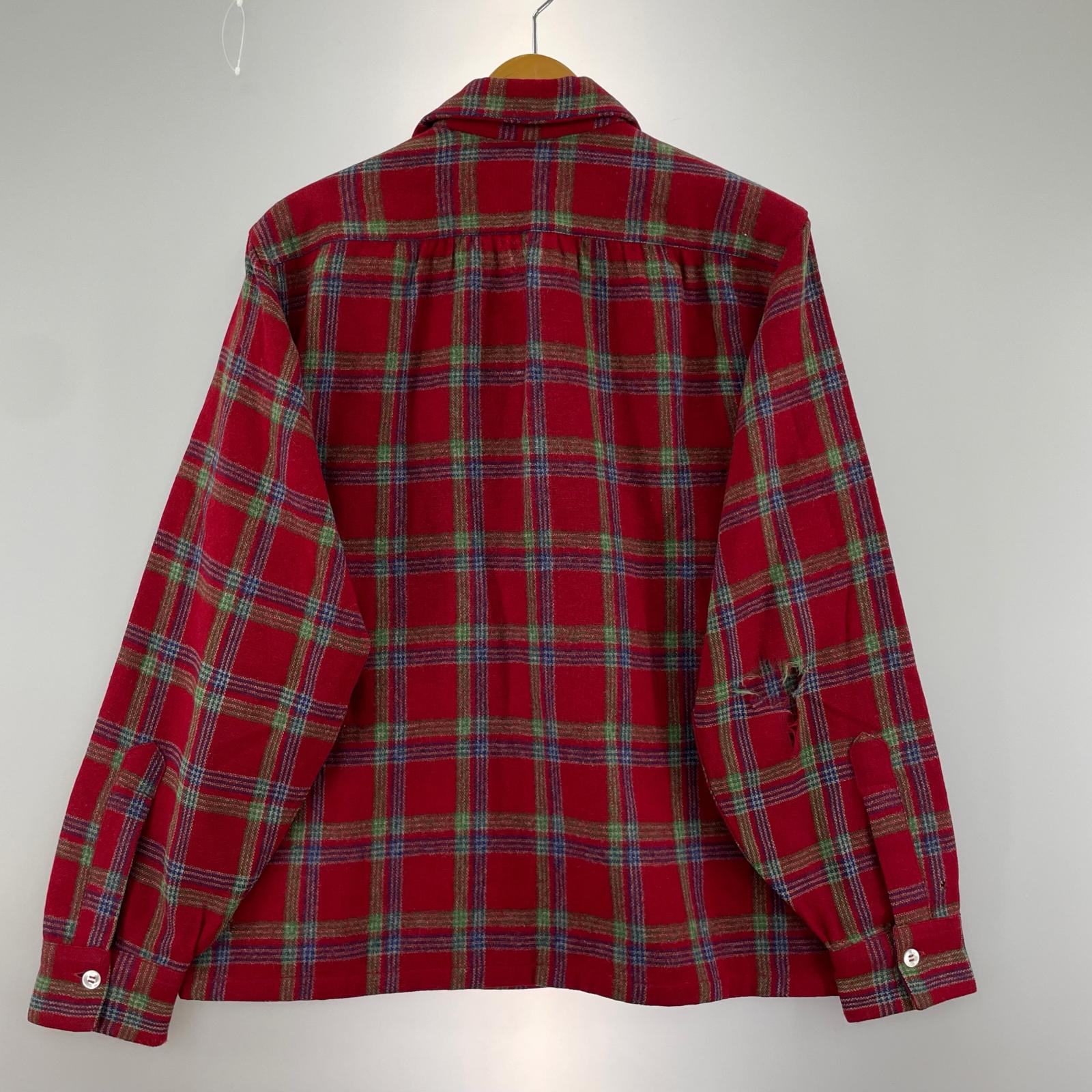長袖シャツ Van Heusen 50s~ ウールオープンカラーシャツ M レッド