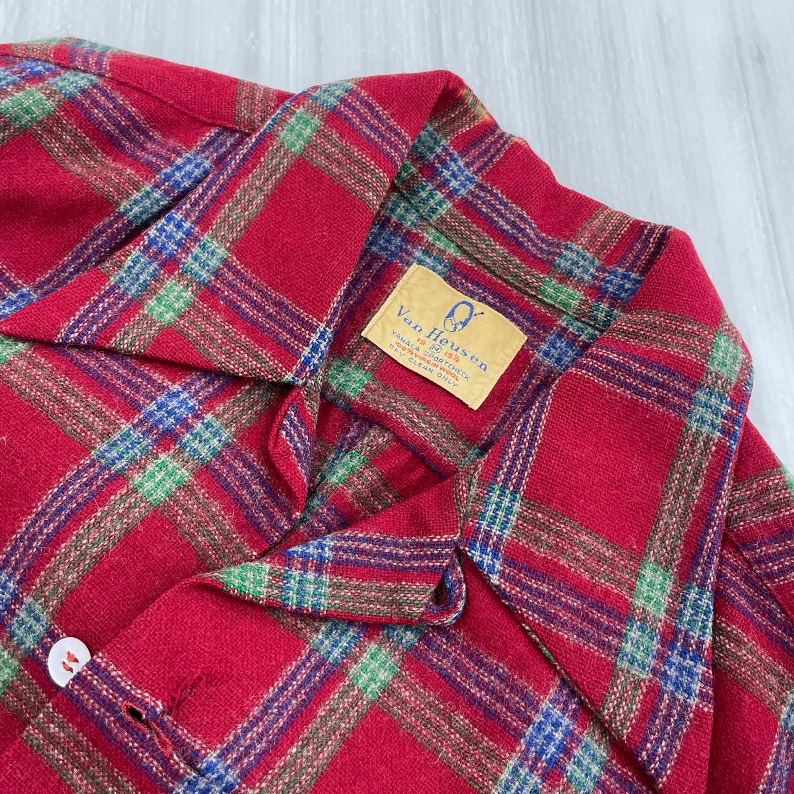 長袖シャツ Van Heusen 50s~ ウールオープンカラーシャツ M レッド
