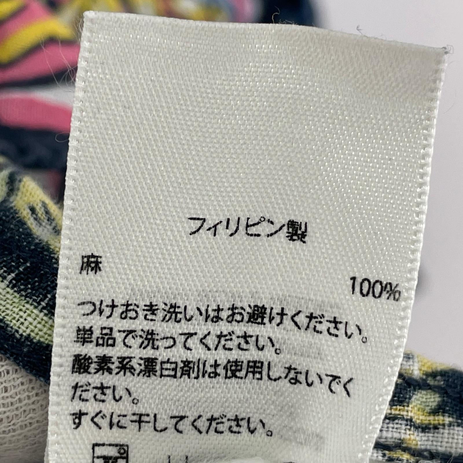 長袖シャツ 総柄 リネンシャツ (XL) 紺