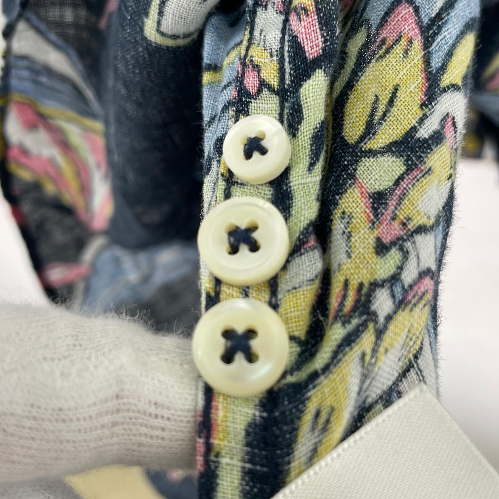 長袖シャツ 総柄 リネンシャツ (XL) 紺