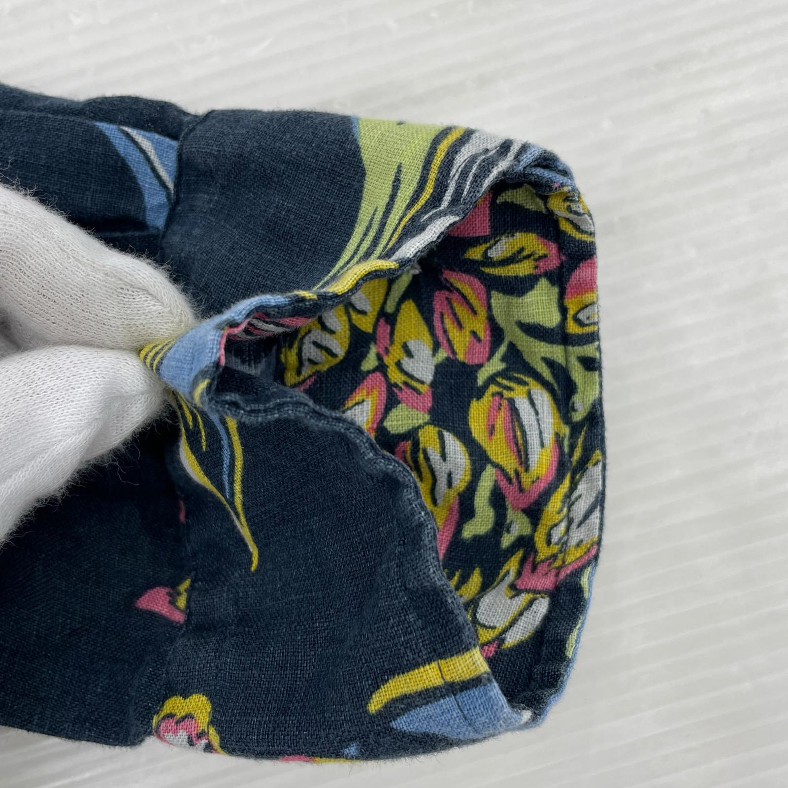 長袖シャツ 総柄 リネンシャツ (XL) 紺