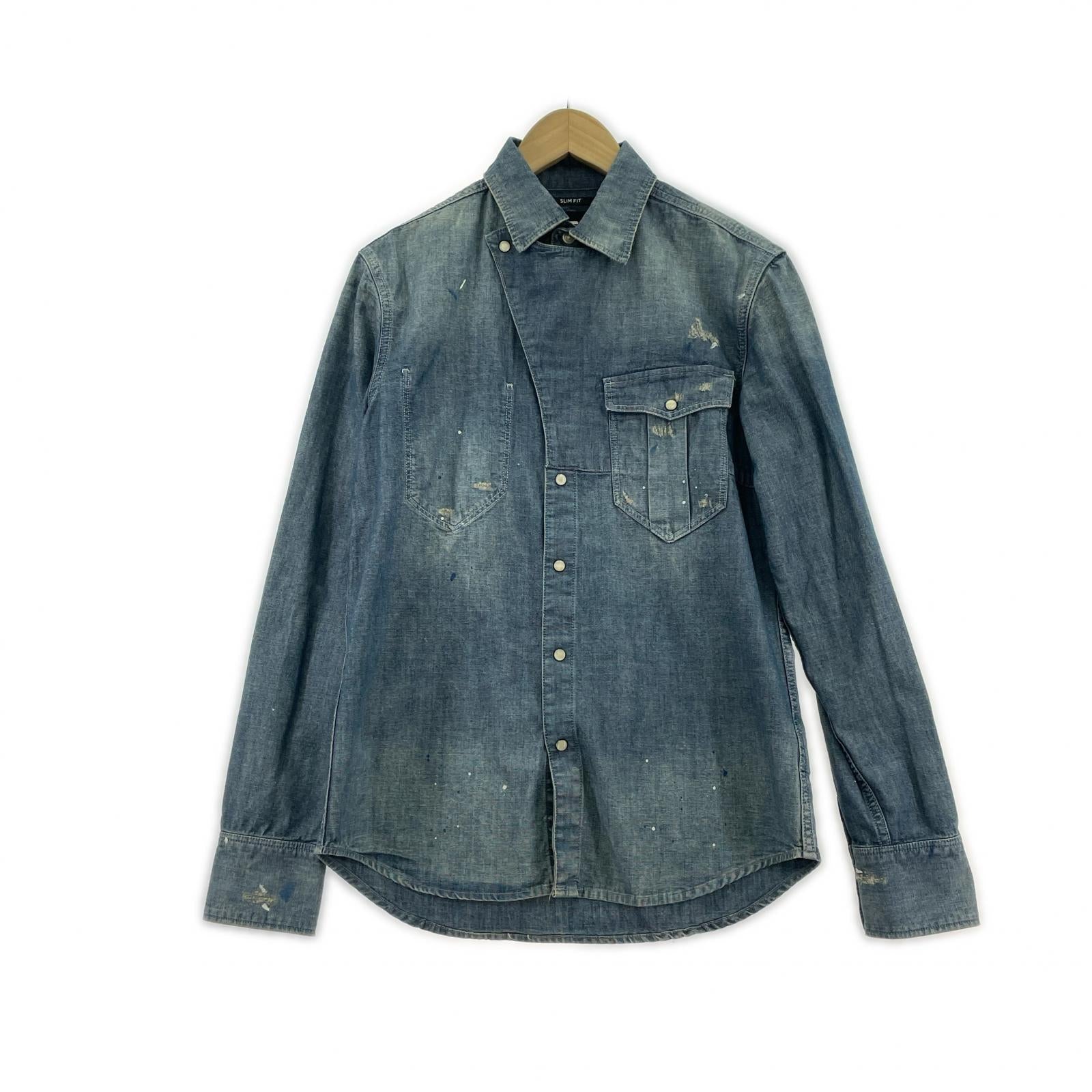 長袖シャツ E WESTERN TAB SLIM SHIRT インディゴ (S) S