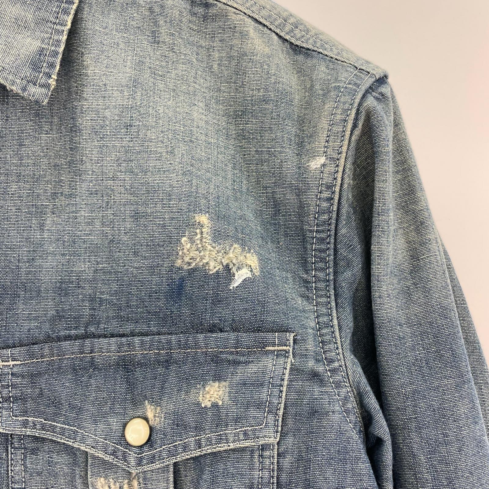 長袖シャツ E WESTERN TAB SLIM SHIRT インディゴ (S) S