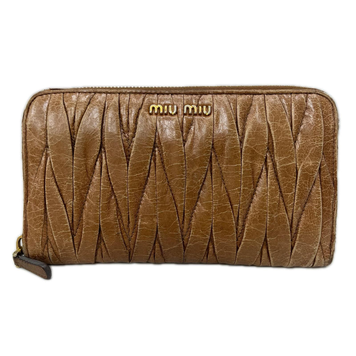 MIU MIU マテラッセ ラウンドジップウォレット 茶