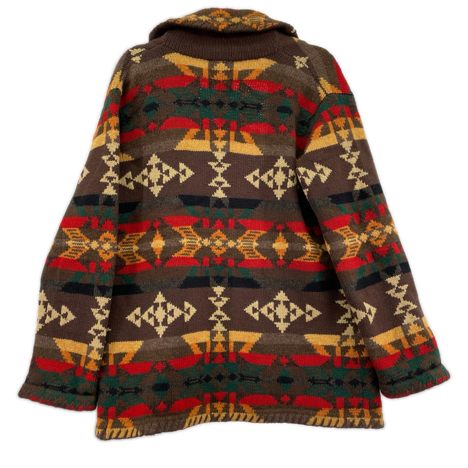 ジャケット LAUREN RALPH LAUREN ネイティブ柄 コンチョボタン ショールカラーカーディガン M M ブラウン