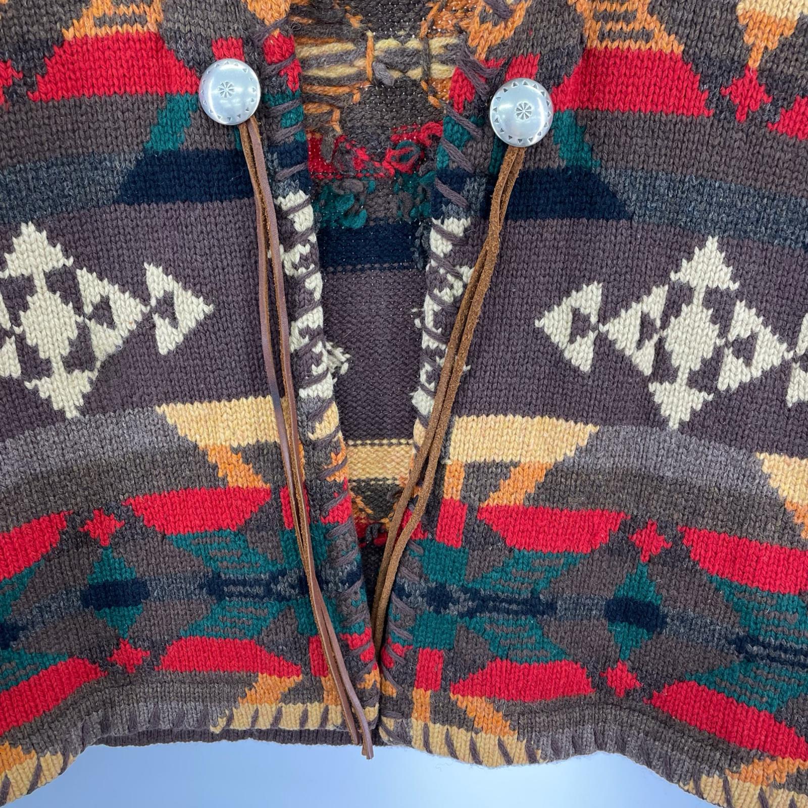 ジャケット LAUREN RALPH LAUREN ネイティブ柄 コンチョボタン ショールカラーカーディガン M M ブラウン