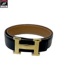 HERMES コンスタンスH レザーベルト 黒×金