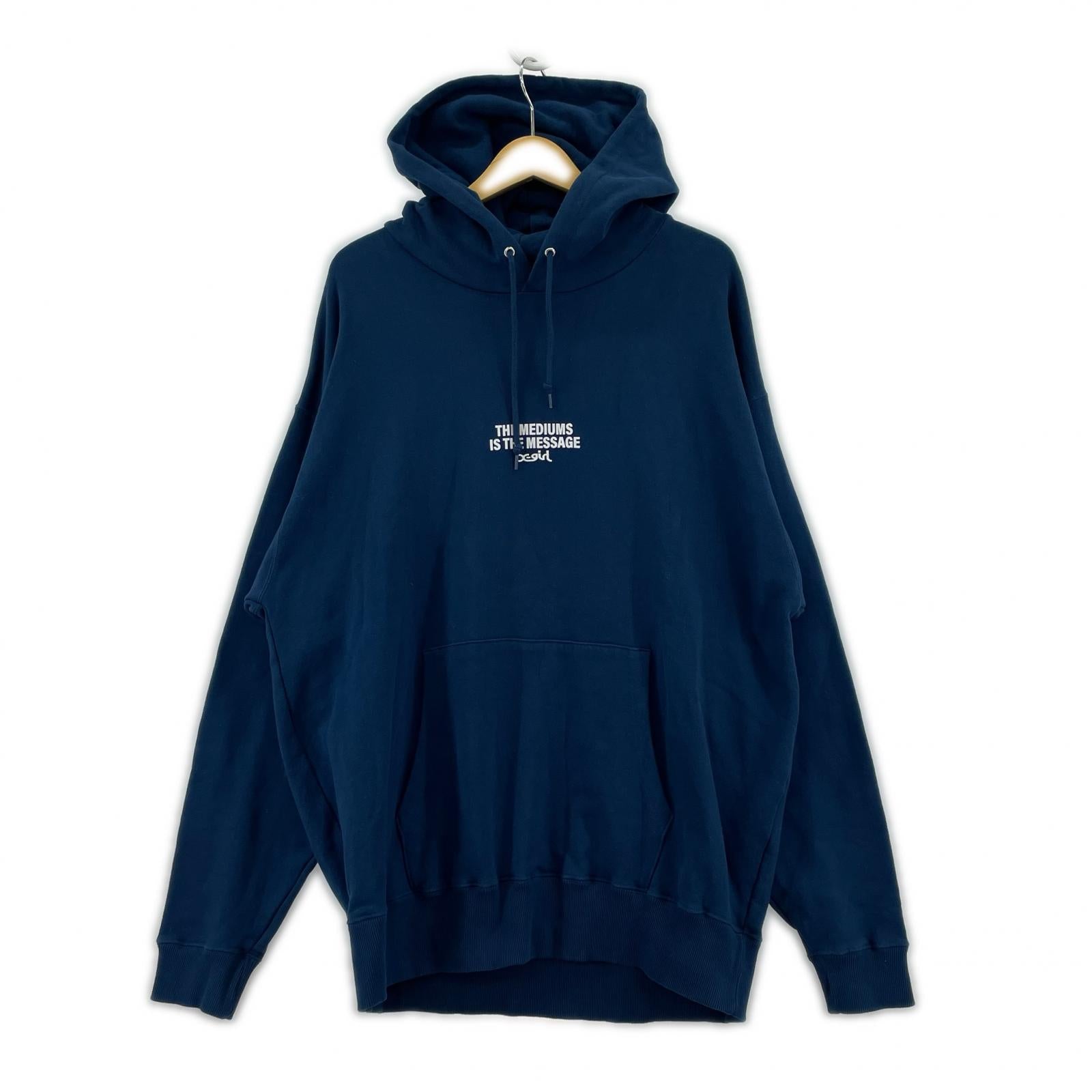 パーカー CIRCLE BACKGROUND FACE SWEAT HOODIE XL ネイビー