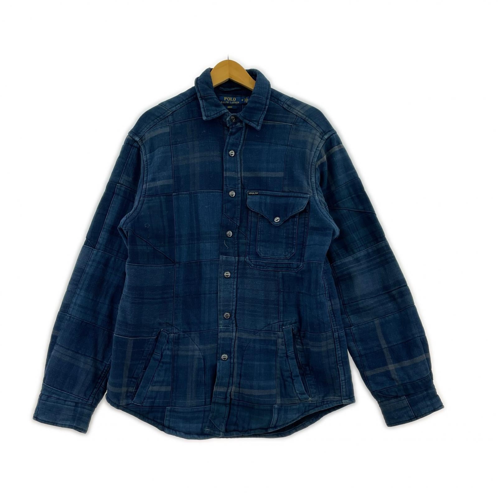 長袖シャツ 中綿パッチワークシャツジャケット BLU (M) M ブルー