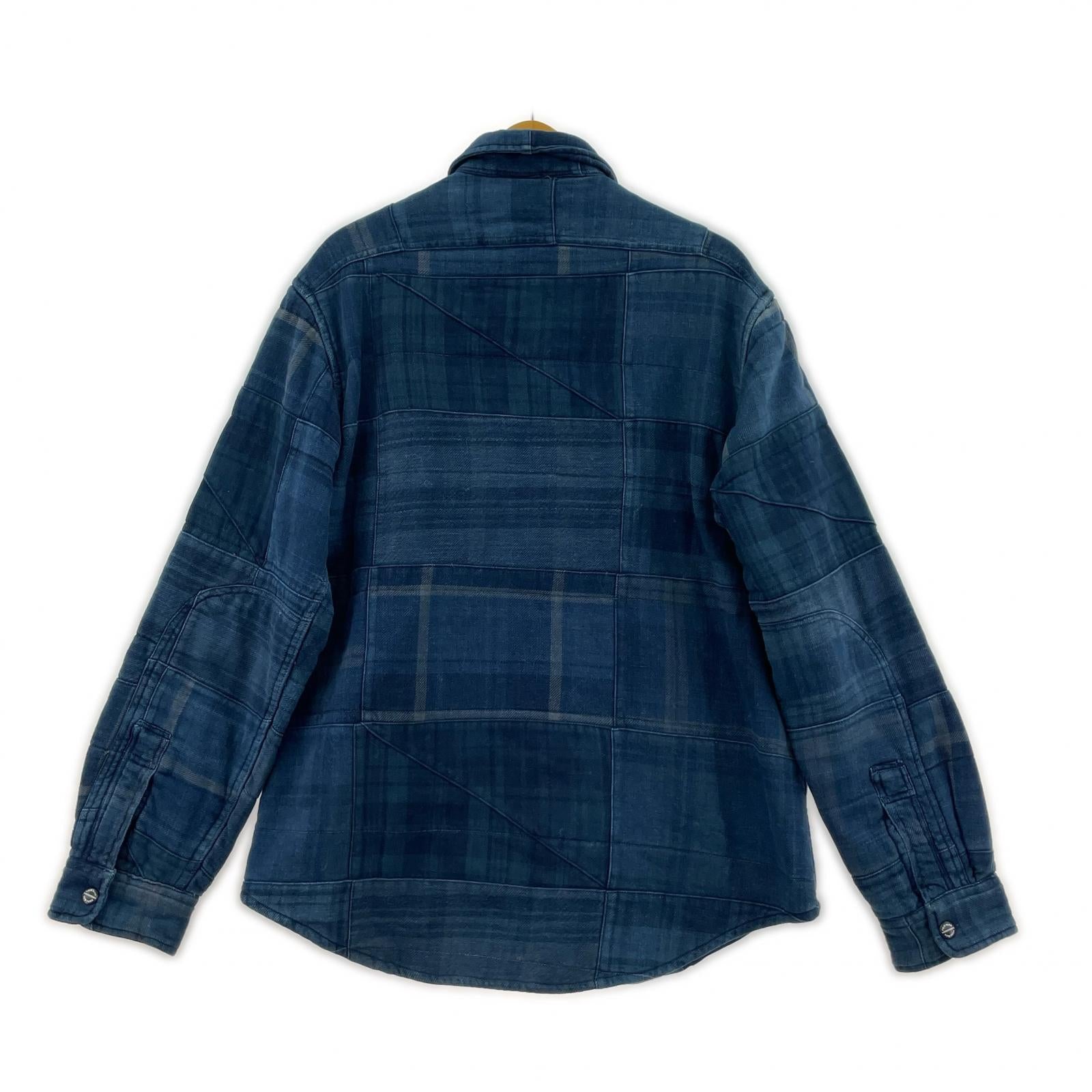 長袖シャツ 中綿パッチワークシャツジャケット BLU (M) M ブルー