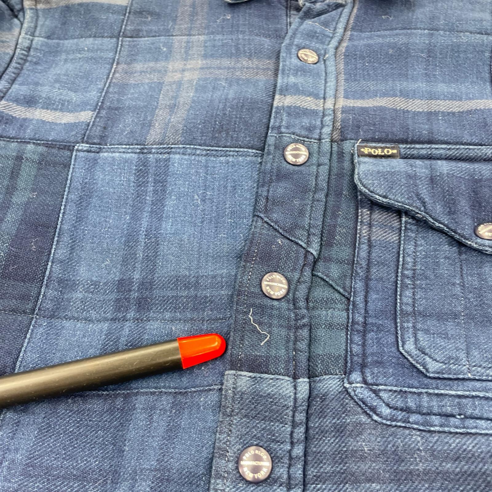 長袖シャツ 中綿パッチワークシャツジャケット BLU (M) M ブルー