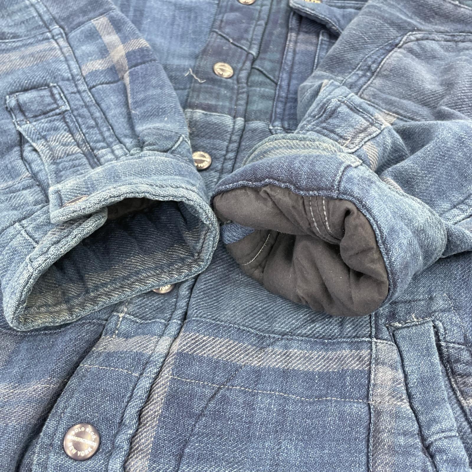 長袖シャツ 中綿パッチワークシャツジャケット BLU (M) M ブルー