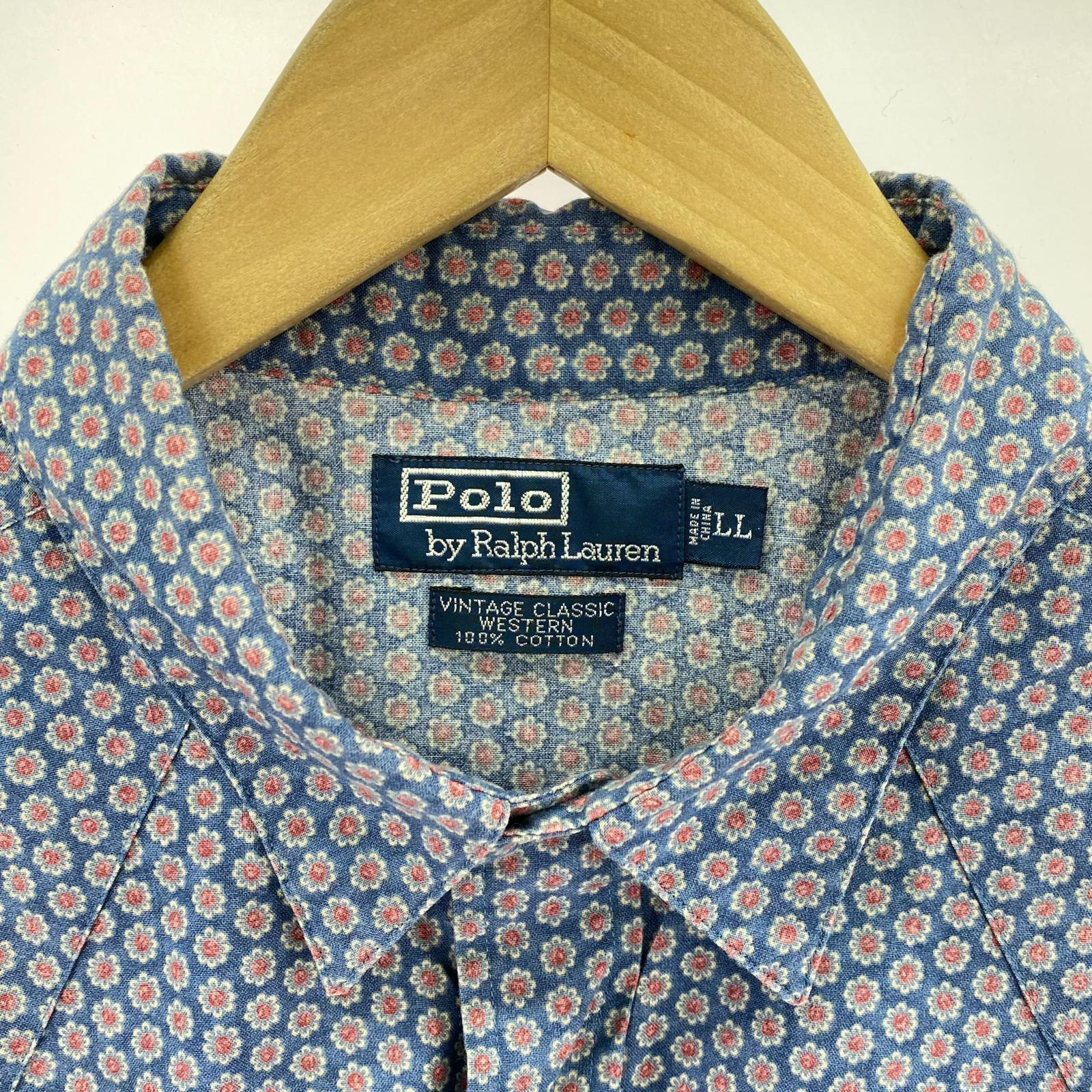 半袖シャツ VINTAGE CLASSIC 開襟 総柄シャツ LL 青 LL ブルー