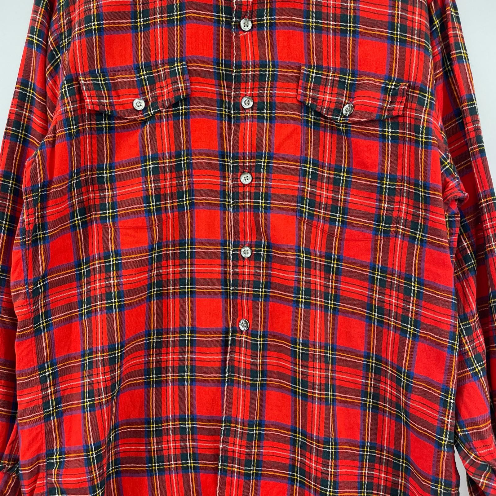 長袖シャツ 60-70s チェックシャツ M 赤 M