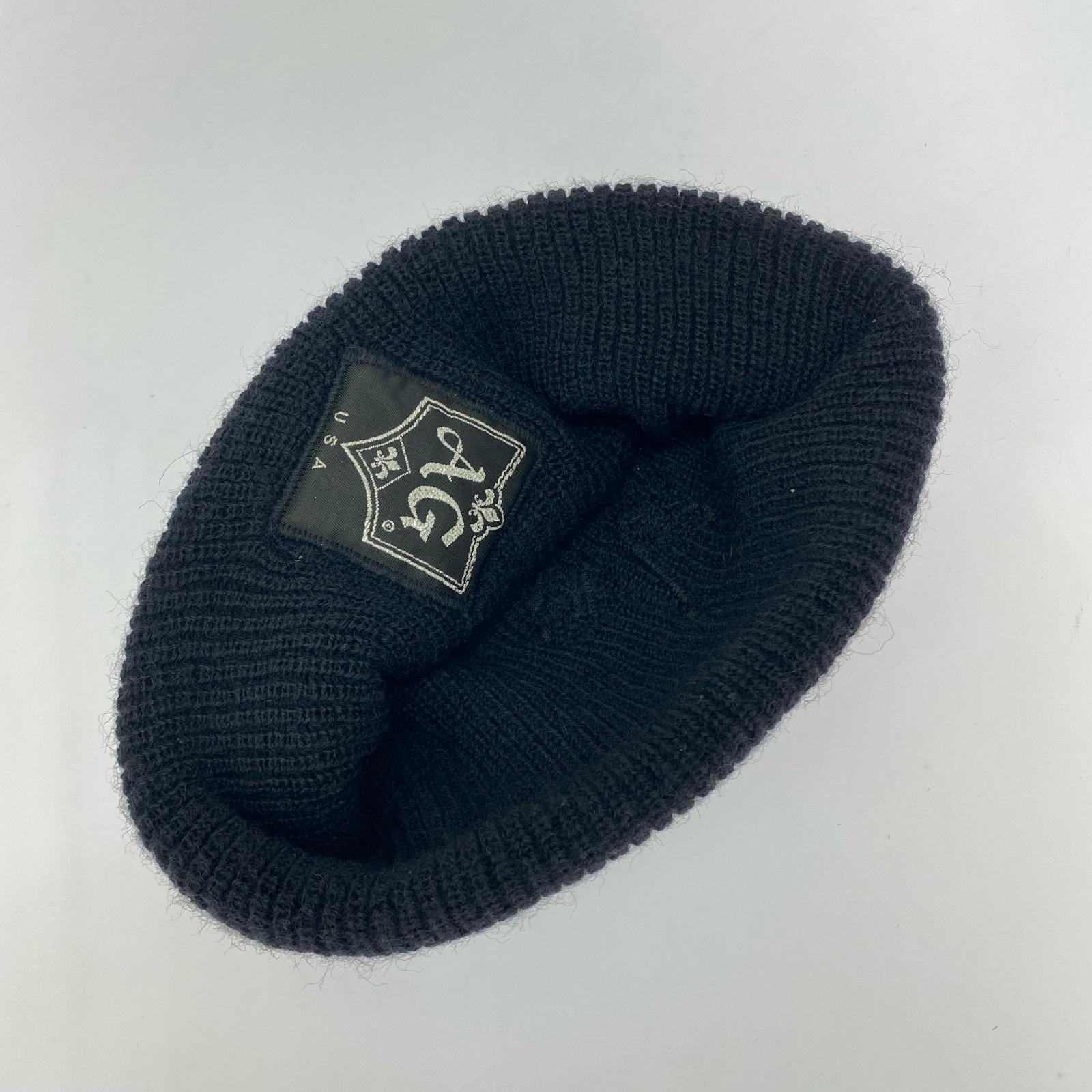 ニットキャップ A&G レザーフレアパッチ ウールニットキャップ 黒 ブラック